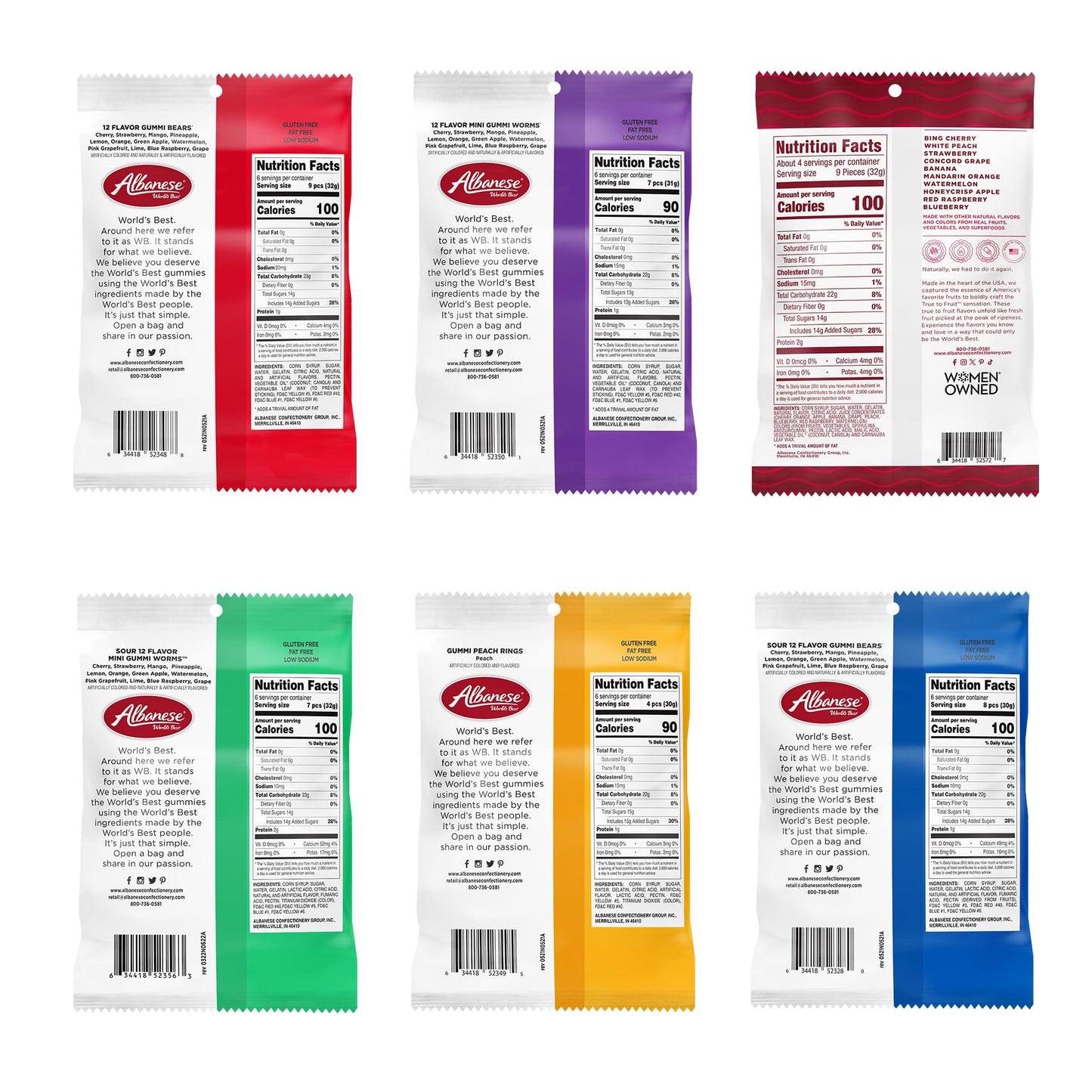 Albanese Gummy Candy Variety Pack, Assorted Flavors, 7oz & 7.5oz (Pack of 6)