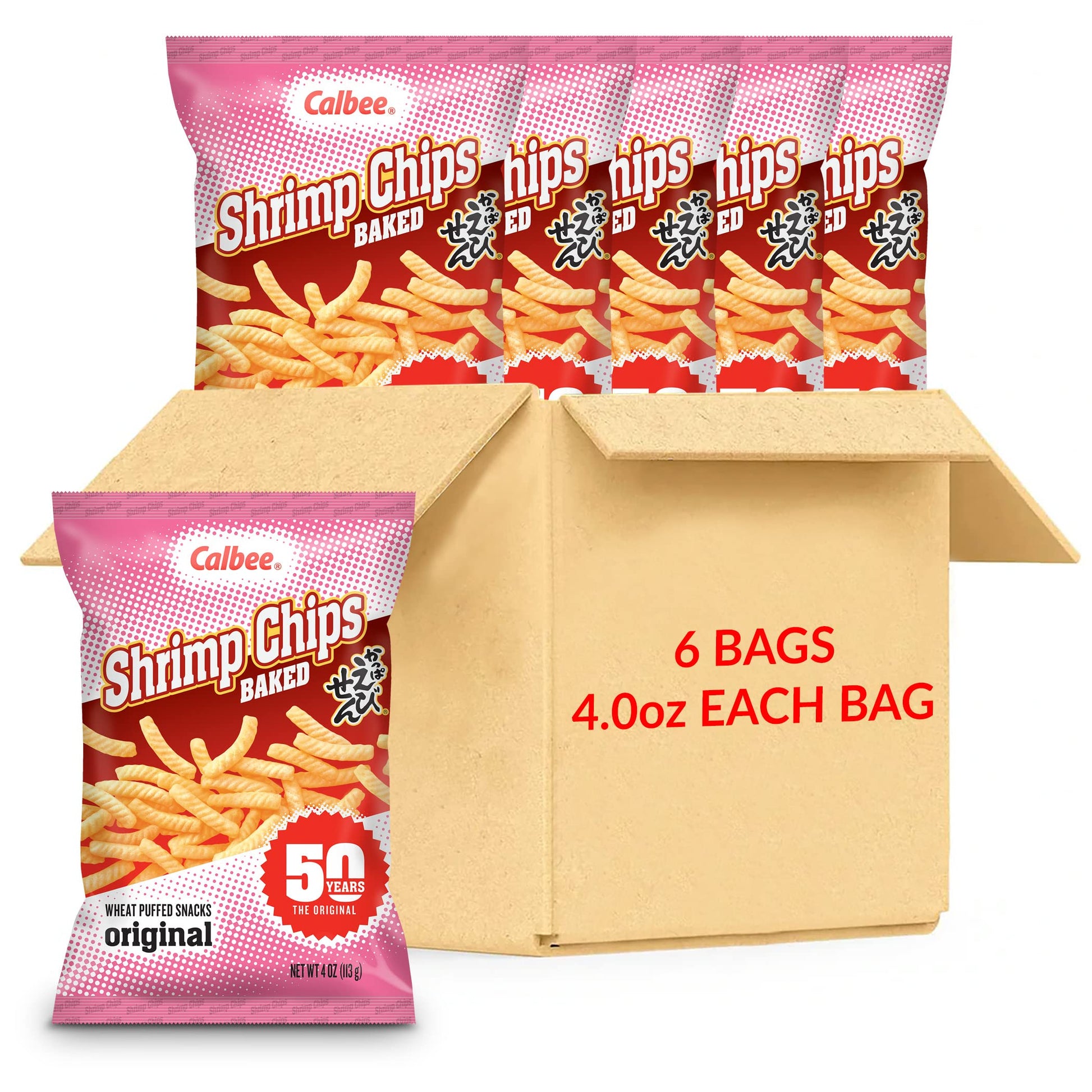 Calbee Shrimp Chips - Original Flavor, Baked, 4 oz (Pack of 6) - Irresistible Crunchy Snack