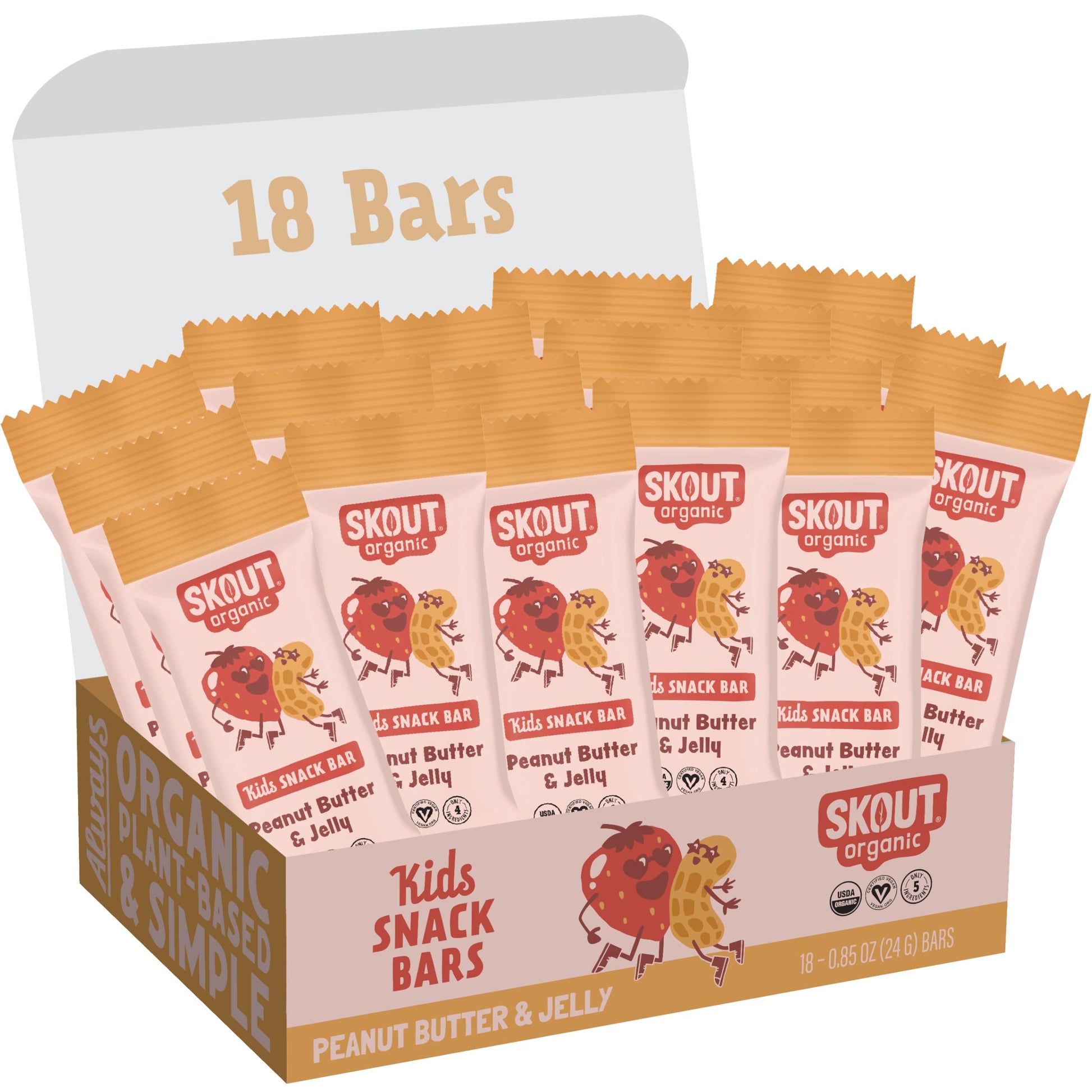 Skout Organic Peanut Butter & Jelly Bars - Vegan, Gluten-Free, 18 Count