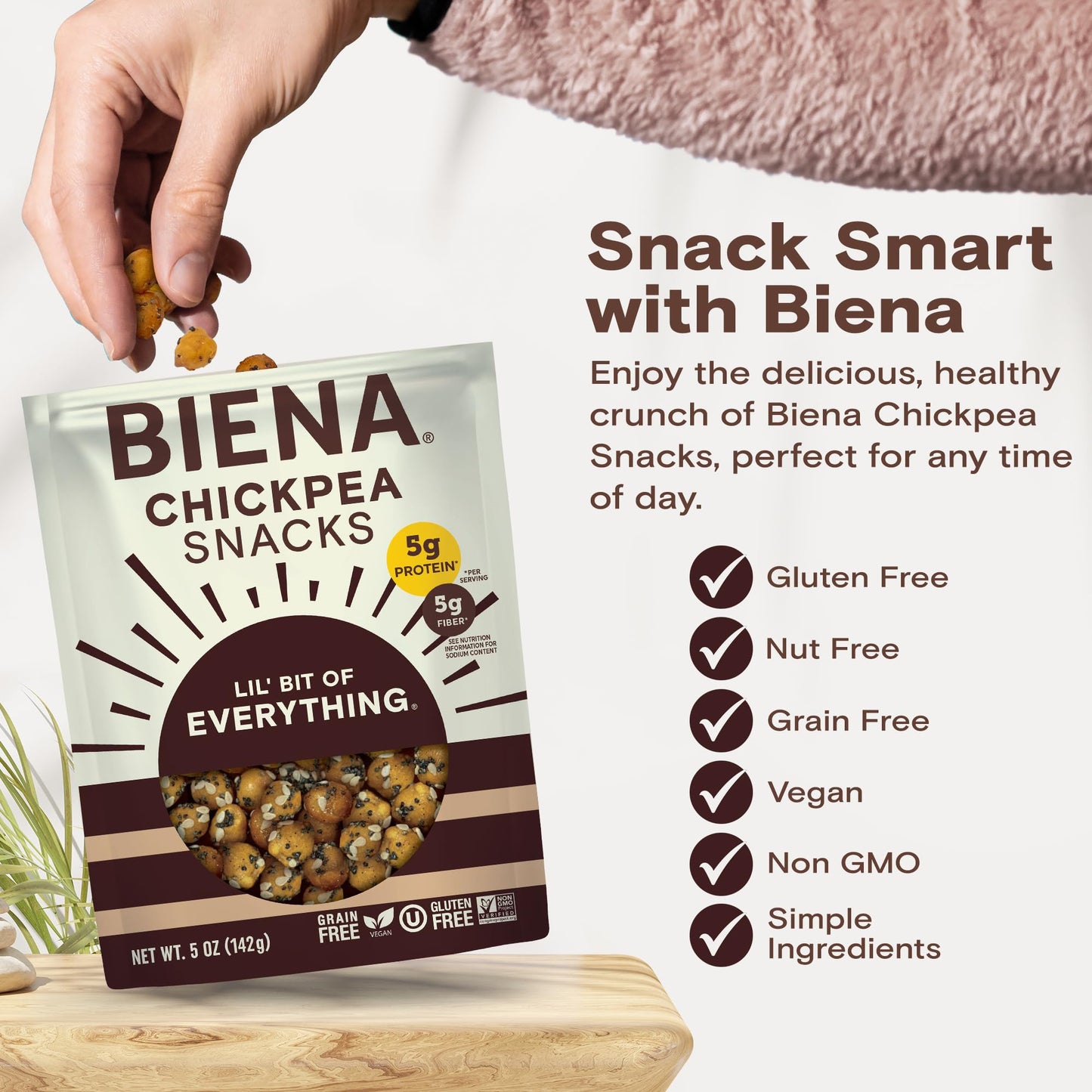 Biena Crispy Roasted Chickpea Snacks, Lil Bit of Everything, High Protein Snacks, High Fiber Snacks, Gluten Free, Plant-Based, N