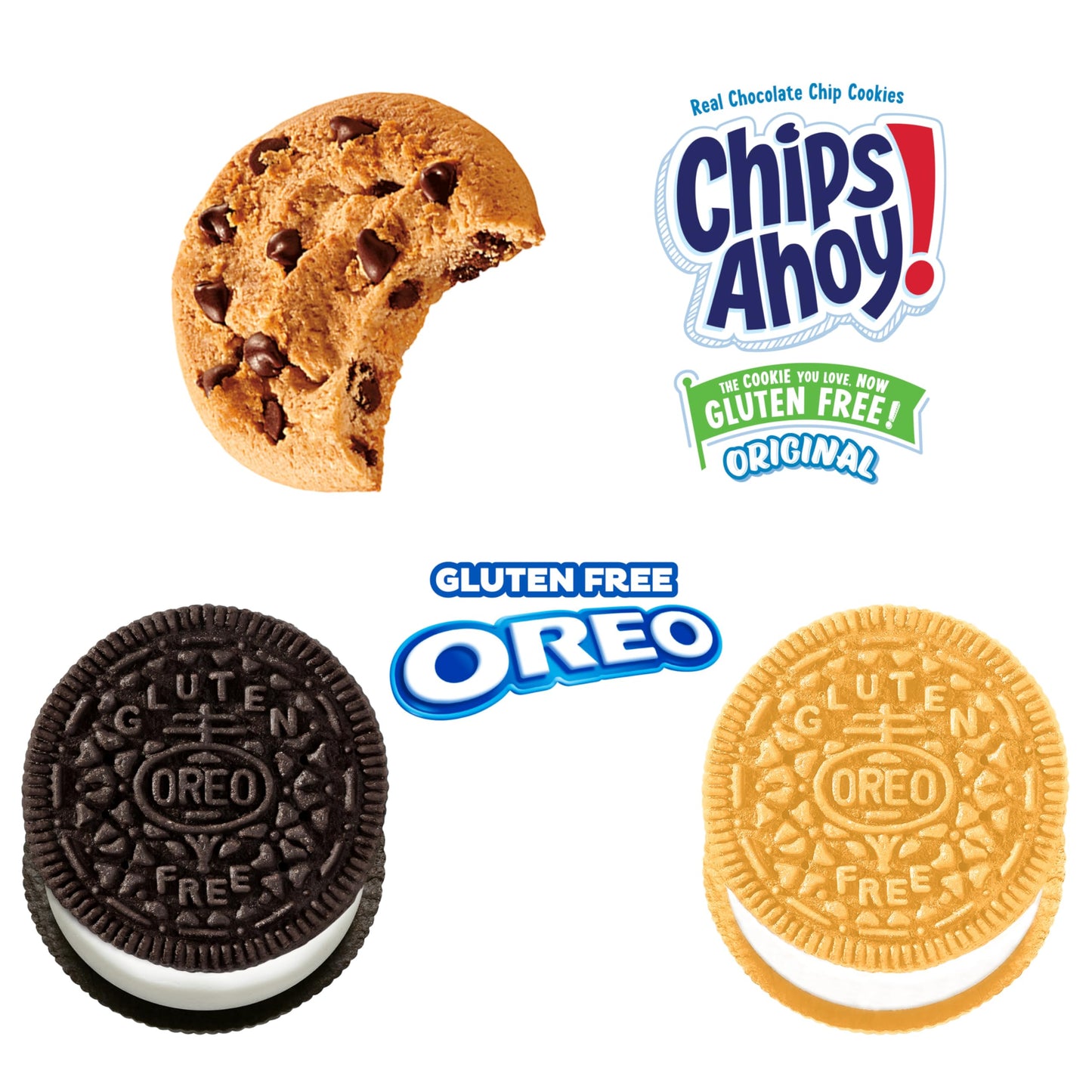 Oreo And Chips Ahoy! Gluten Free Cookies Variety Pack, Oreo Double Stuf, Oreo Golden, Chips Ahoy! Chocolate Chip Cookies, 3 Pack