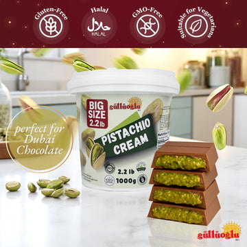 Pistachio Cream Bulk Tub - 2.2lb / 1 kg Gulluoglu enhanced Cream For Dubai Chocolate  Best options Pistachio Butter  Perfect Taste For Dubai Chocolate 35.2 ounce