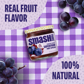 Smash Foods Grape Jam | Low-Calorie, No Sugar Added Keto Jam With Upcycled Fruit & Chia Seeds | Vegan, Paleo Superfood Fruit Spr