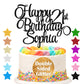 EDSG Happy Birthday Cake Topper Personalized Double-Sided Glitter, Any Age & Name, Black