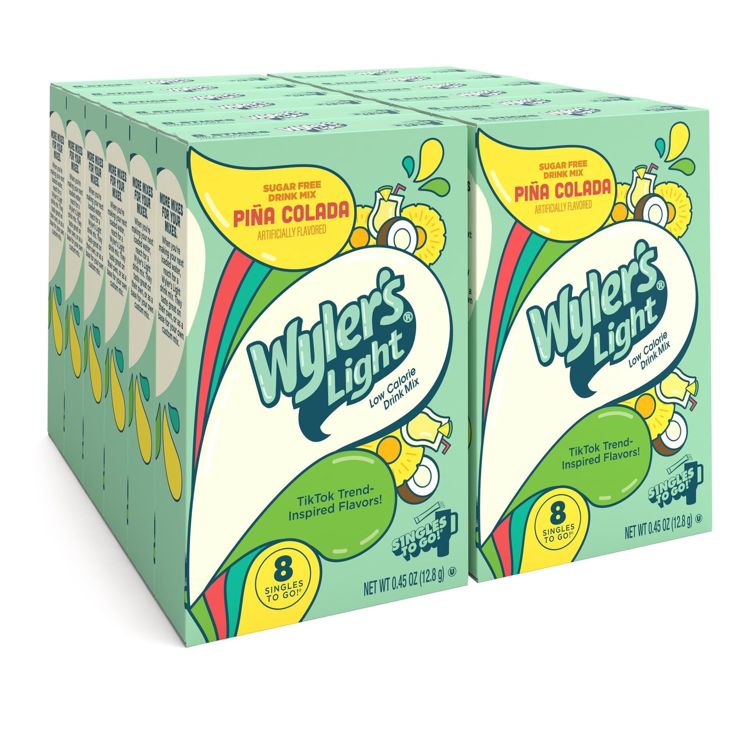 Wylers Light Singles To Go Powder Packets, Water Drink Mix, Watertok Pia Colada, 96 Servings, 8 Count x Pack of 12