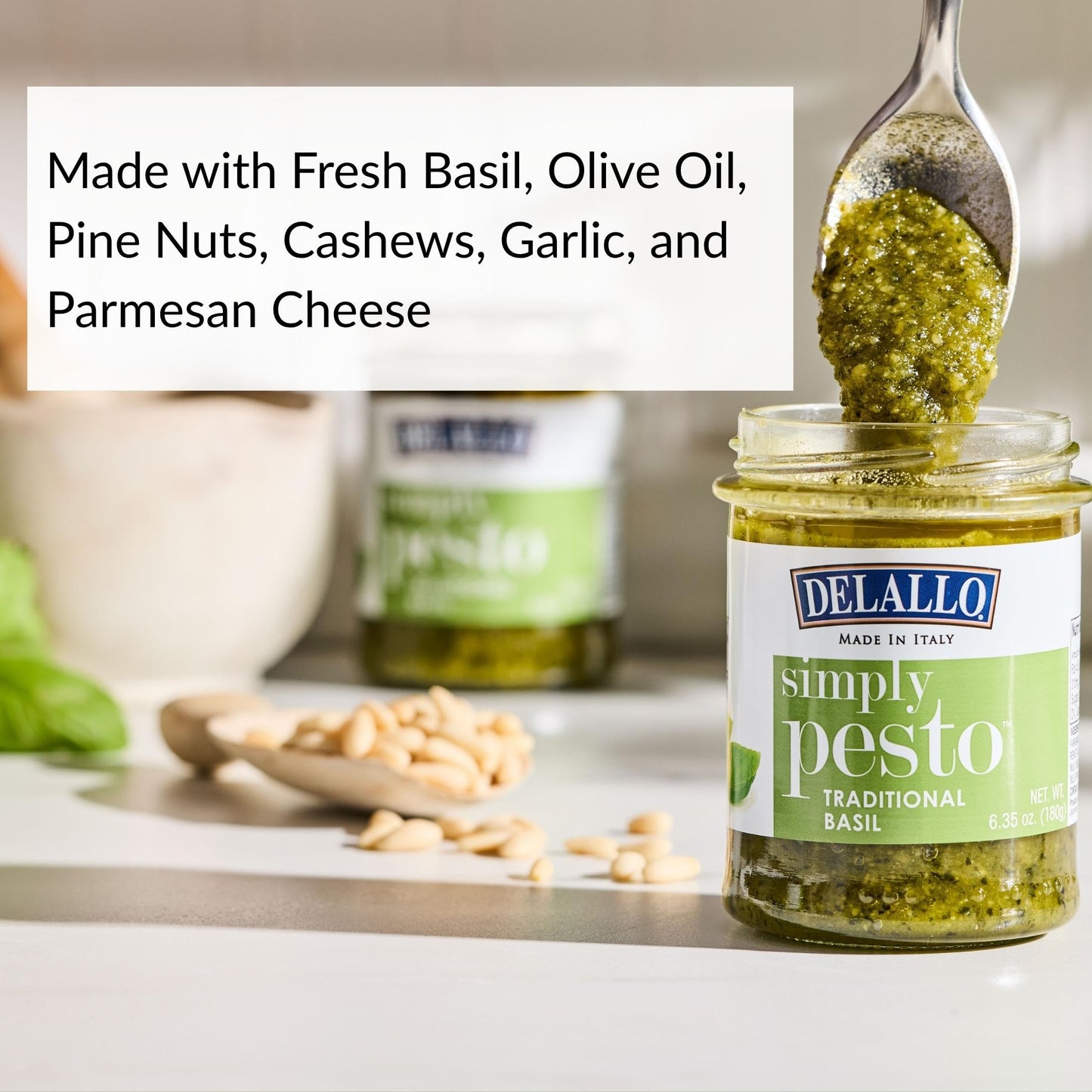 Delallo Traditional Basil Pesto, Made In Italy, Gourmet Spread, Ready To Use Pasta Sauce, Made With Olive Oil And Parmesan Chees