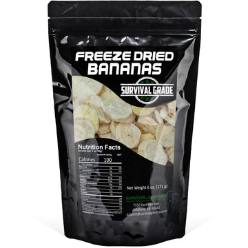 Survival Grocery Freeze Dried Bananas - Gluten-Free, Unsweetened Banana Chips - Vitamin C & Fiber Rich Snack, Long Shelf Life, N