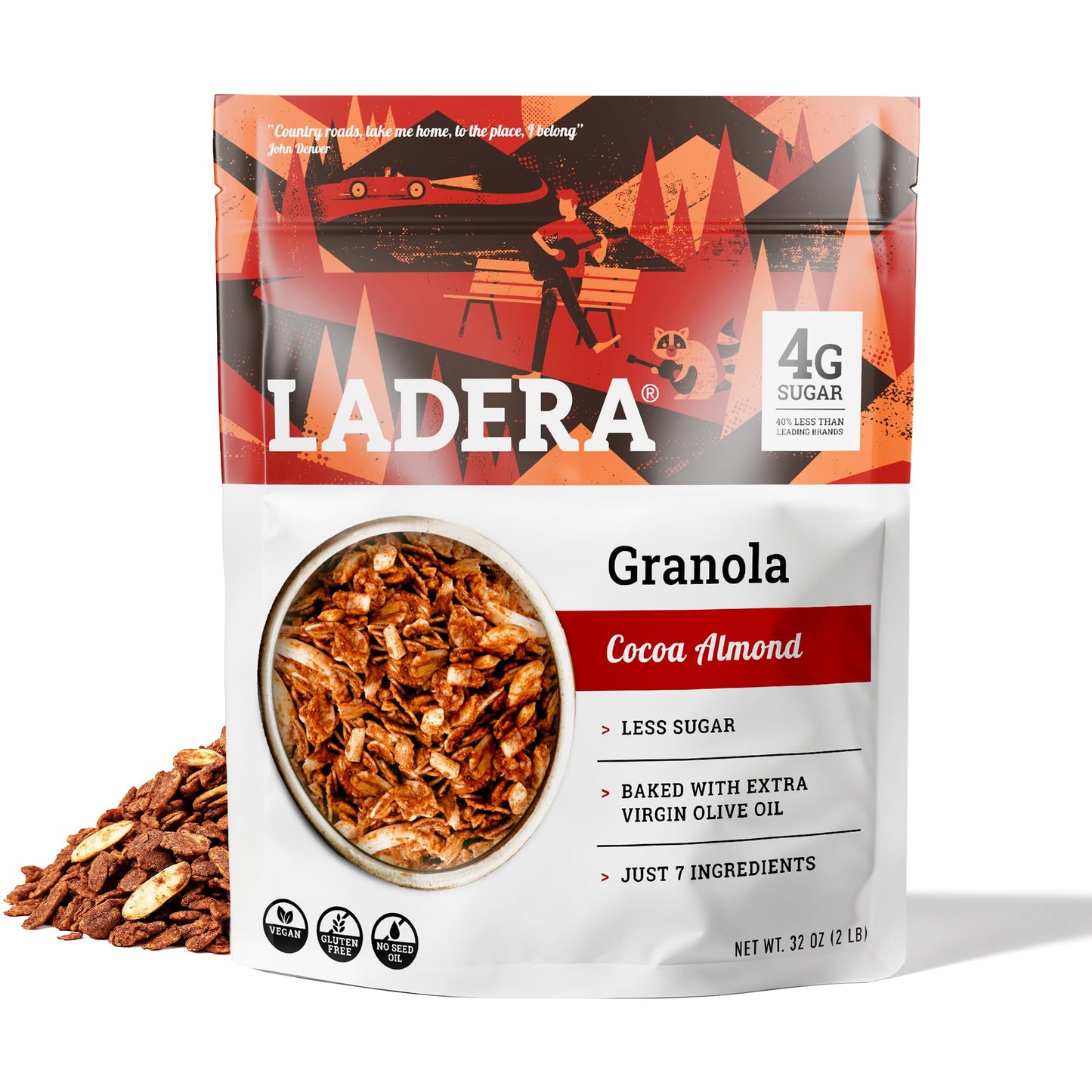 Ladera Cocoa Almond Granola - Low Sugar Chocolate Breakfast Cereal  Gluten Free & Vegan  Honest Ingredients  2 Lb