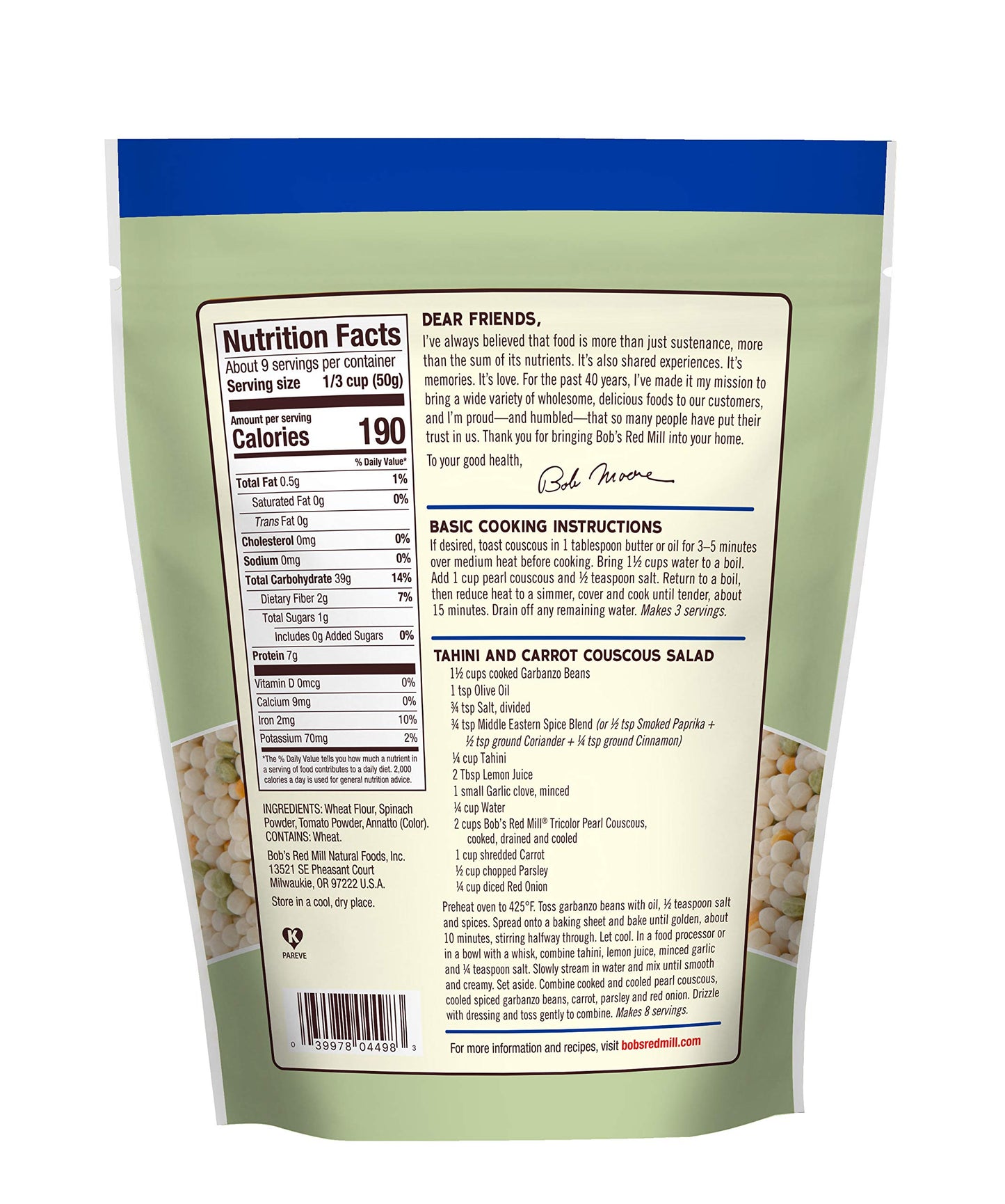 Bobs Red Mill Pearl Couscous, Traditional, Non-GMO, 1 Pound (Pack of 4), Natural