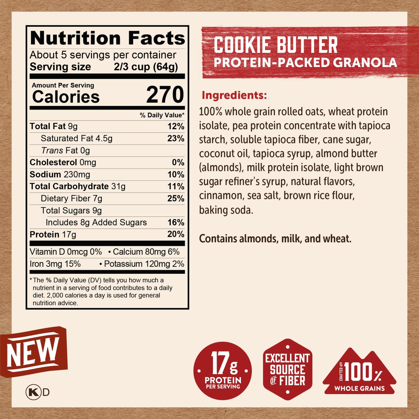 Kodiak Cakes Granola Pouch, Cookie Butter, High Protein, Whole Grains, Pack of 5 Pouches