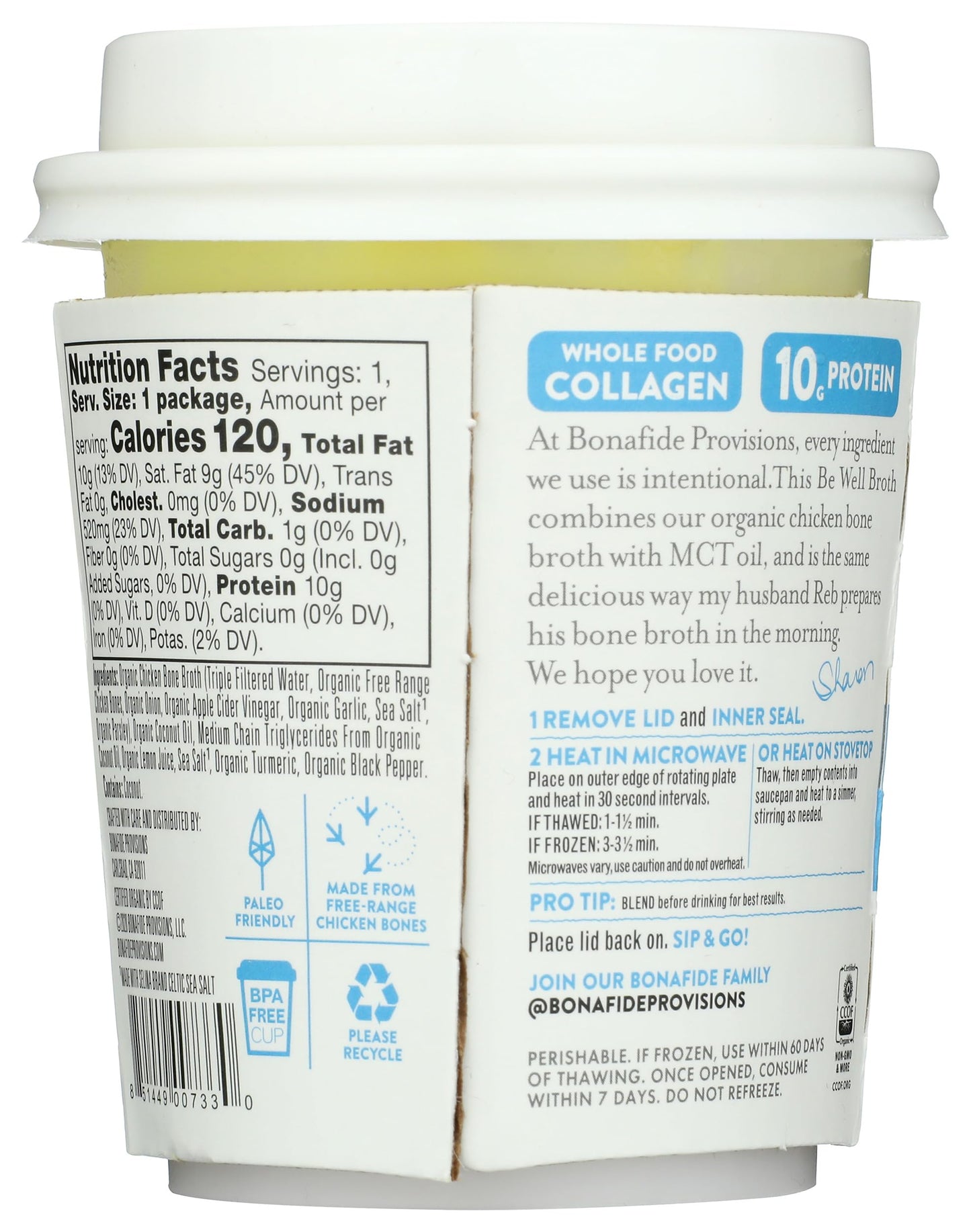 Bonafide Provisions Fresh Organic Lemon, Turmeric and Coconut Keto Broth, Frozen 8 fl oz - Gluten-Free, Grain-Free, Dairy Free P