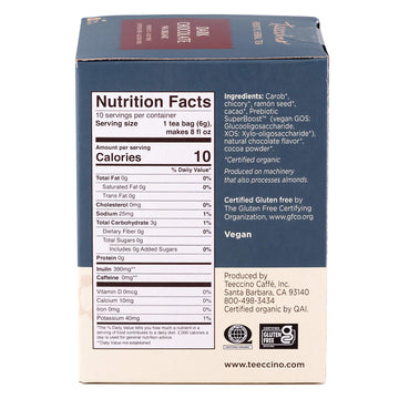 Teeccino Dark Chocolate Herbal Tea - Prebiotic Superboost, 10 Tea Bags