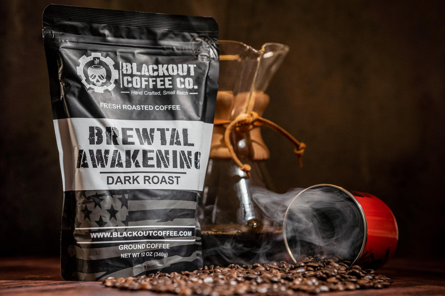 Blackout Coffee Brewtal Awakening Ground Coffee - Dark Roast, Bold Flavor, 12oz Bag, Freshly Roasted, American Made