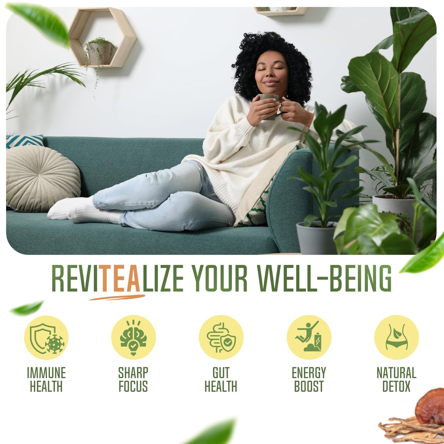 Revitealize Organic Matcha Mushroom Powder - Organic Ceremonial Grade Matcha Powder Blend Mushroom Coffee Alternative - Mushroom