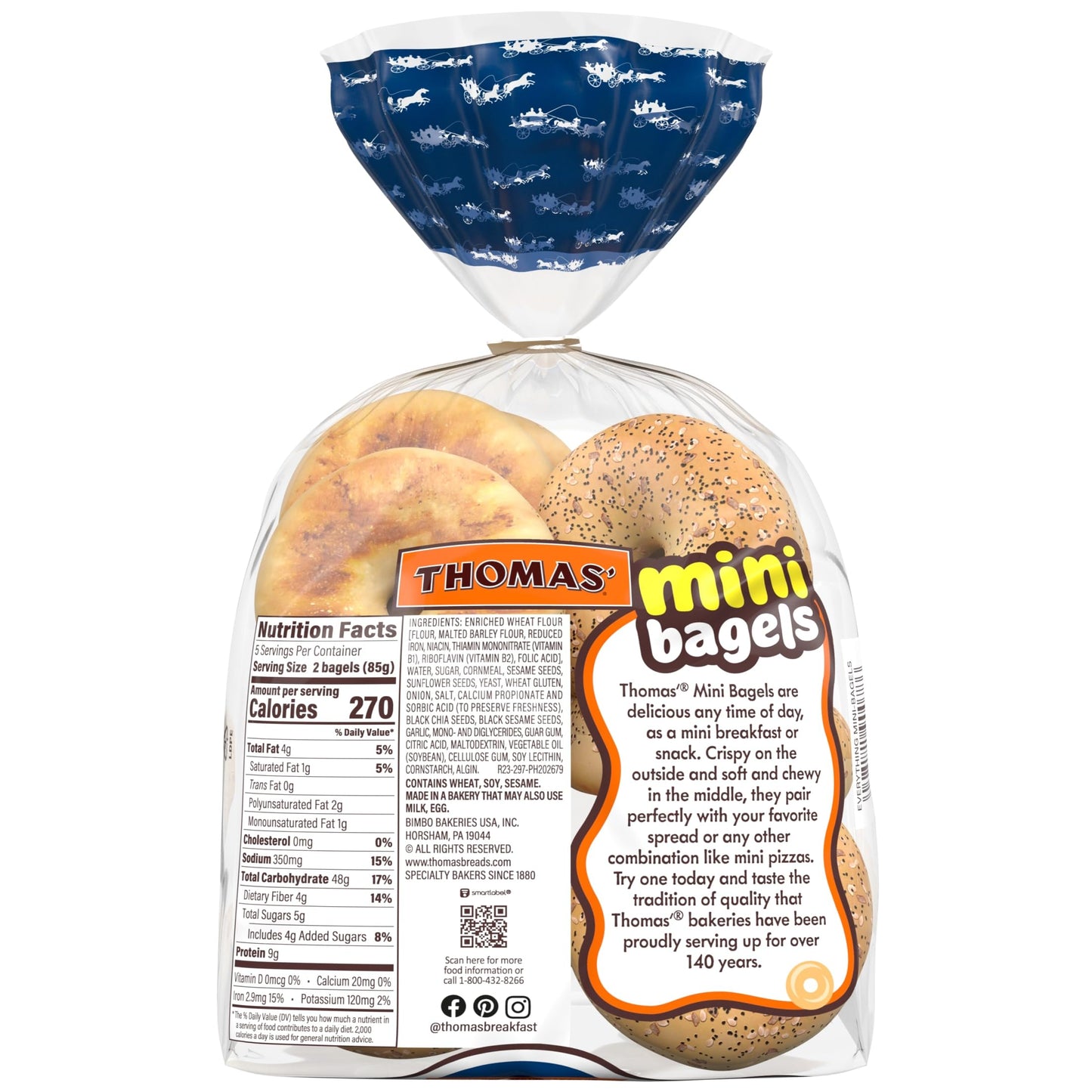 Thomas Everything Bagels, 10 count, (1.5 oz each), Kosher Mini Bagels, 15 oz Bag