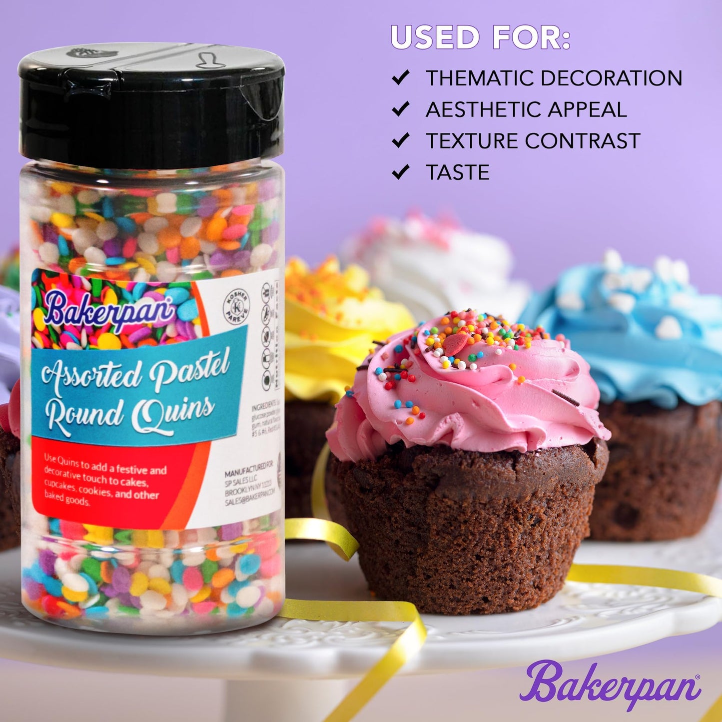 Bakerpan Quins Sprinkles for Cake Decorating, 4 oz, Green/Red Holly Leaf and Berry, Holiday Edible Confetti for Cupcakes and Ice Cream