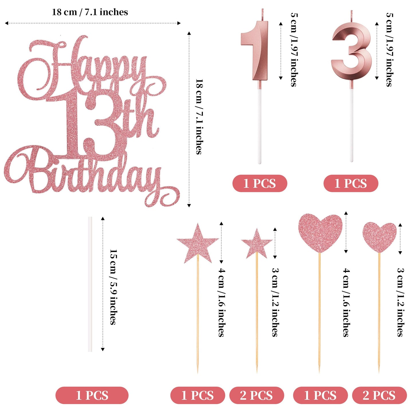 Lecferrarc 13Th Birthday Cake Decorations, 13Th Birthday Candles Cake Numeral Candles And Glitter Happy 13Th Birthday Cake Toppe