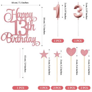Lecferrarc 13Th Birthday Cake Decorations, 13Th Birthday Candles Cake Numeral Candles And Glitter Happy 13Th Birthday Cake Toppe