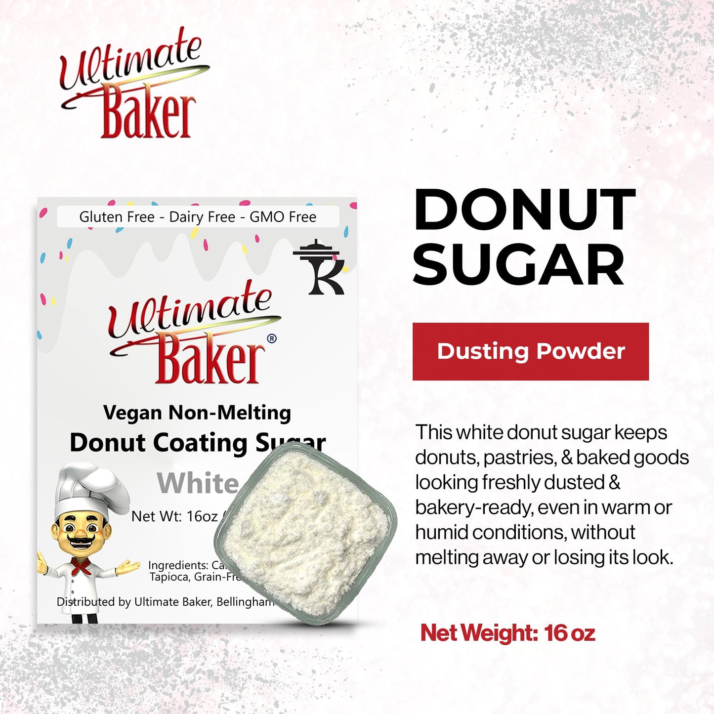 Ultimate Baker Vegan Non-Melting White Donut Sugar & Dusting Powder, White Coating Sugar For Donuts And Icing, Gluten Free (16Oz
