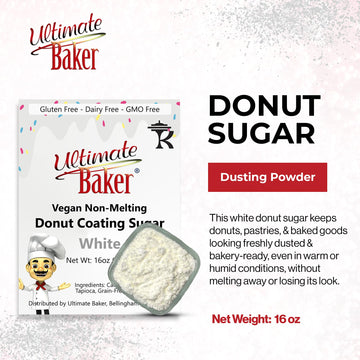 Ultimate Baker Vegan Non-Melting White Donut Sugar & Dusting Powder, White Coating Sugar For Donuts And Icing, Gluten Free (16Oz