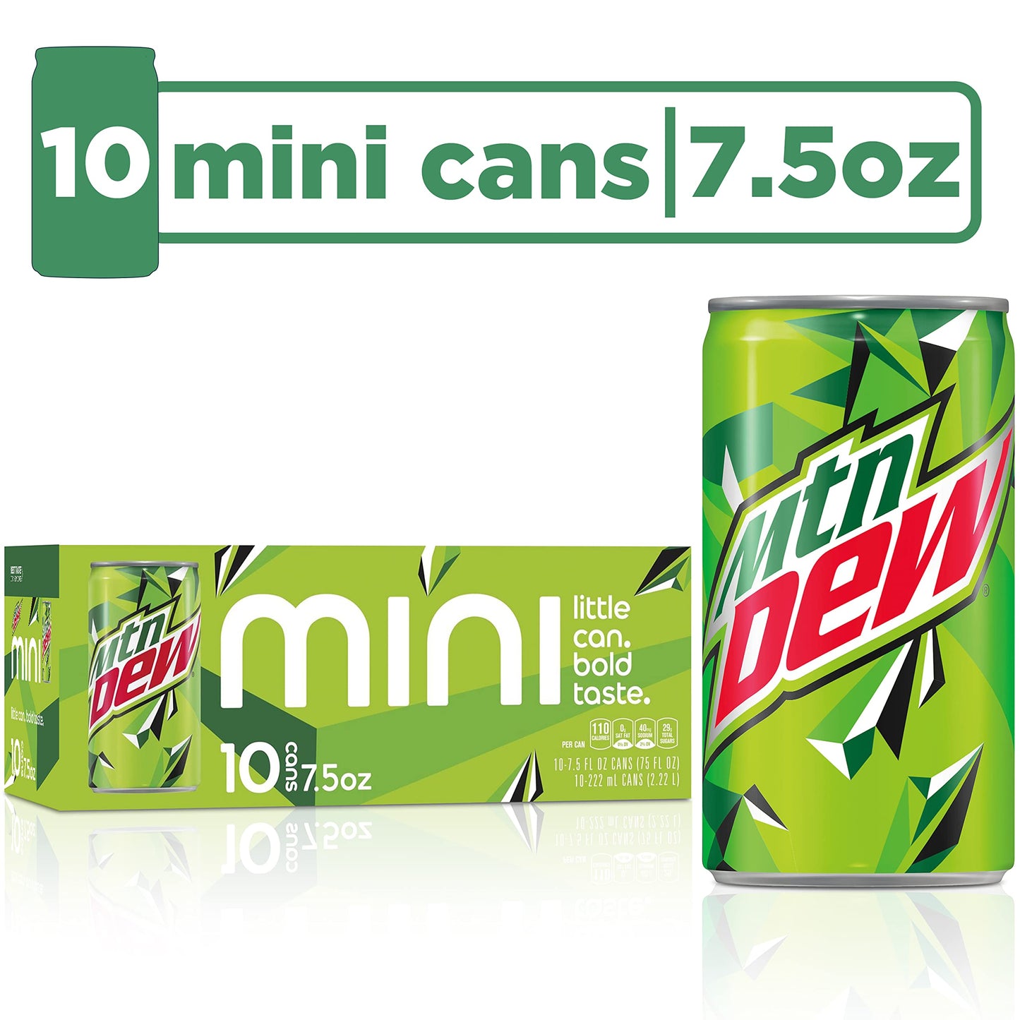 Mountain Dew Soda, Mini Cans, 7.5 Fl Oz (Pack Of 10)