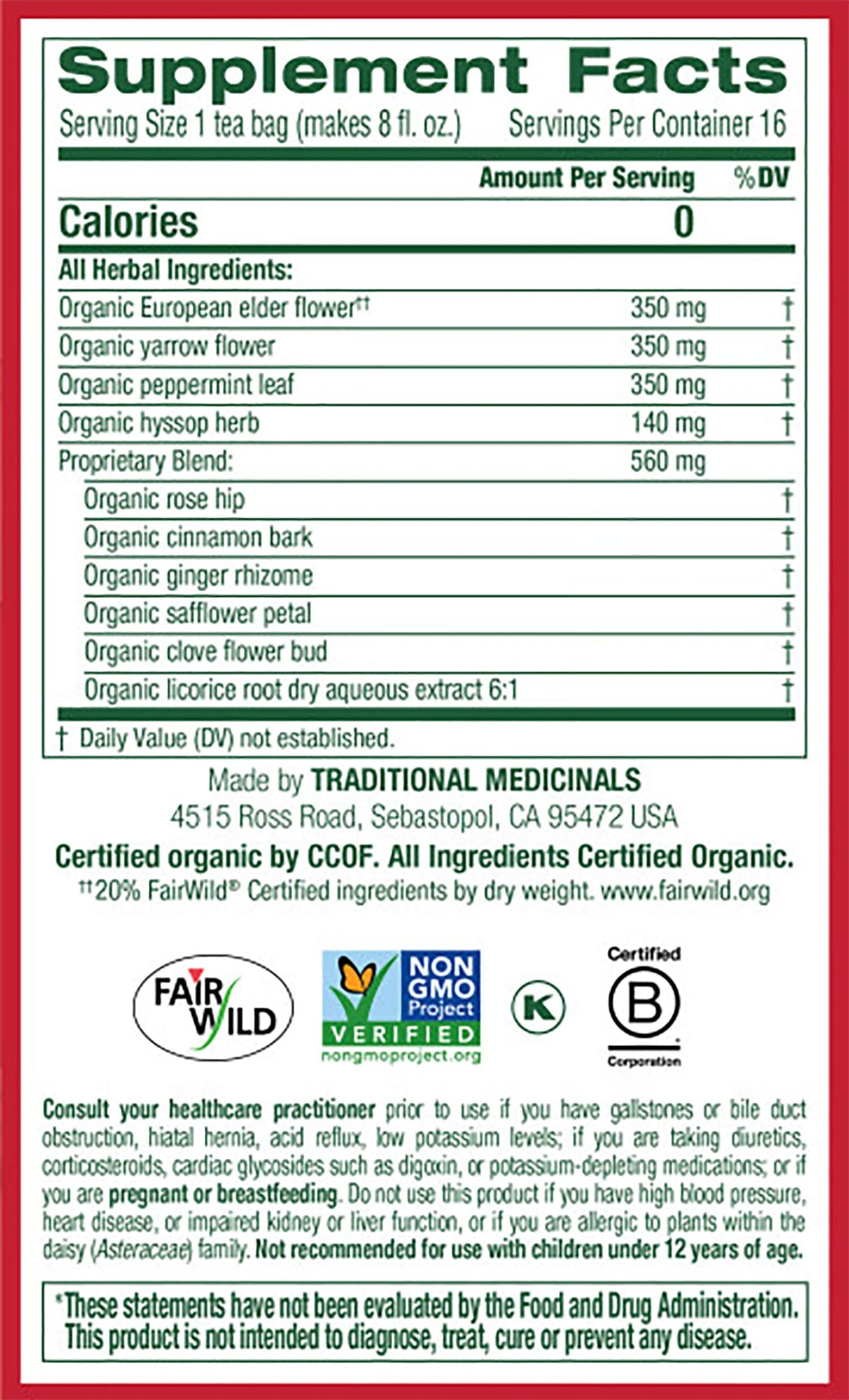Traditional Medicinals Gypsy Cold Care Herbal Tea -- 16 Tea Bags