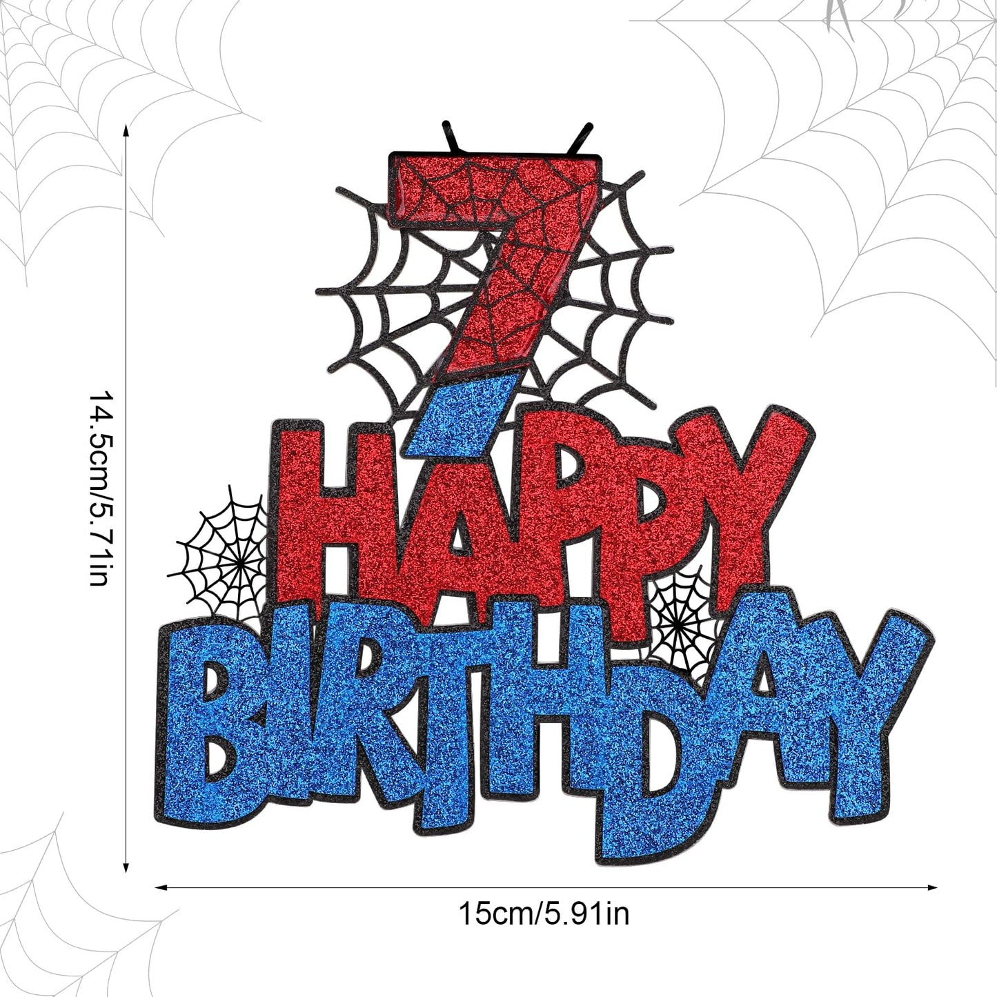 XIHIRCD Spider Birthday Cake Topper Double-Sided Number 7 Black Blue Red Decor