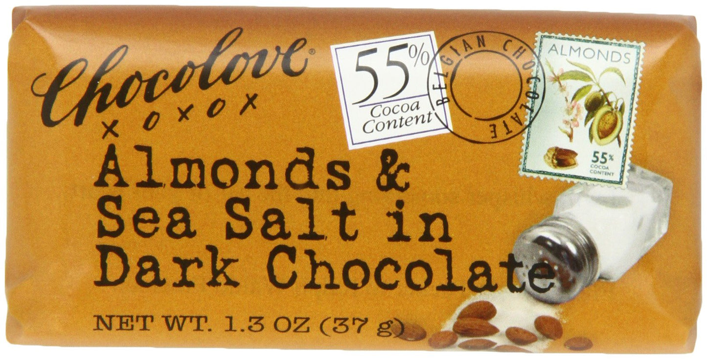Chocolove Chocolate Bar, Almonds & Sea Salt In Dark Chocolate, 1.3 Ounce (Pack Of 12)