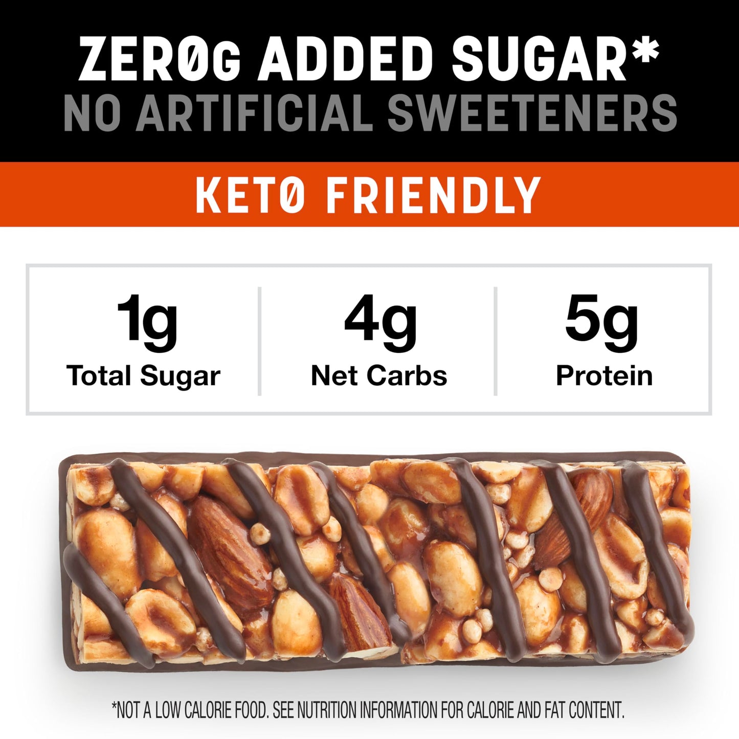 Kind Zero Added Sugar Bars, Keto Friendly Snacks, Peanut Butter Dark Chocolate, 6.2Oz Box (5 Bars)