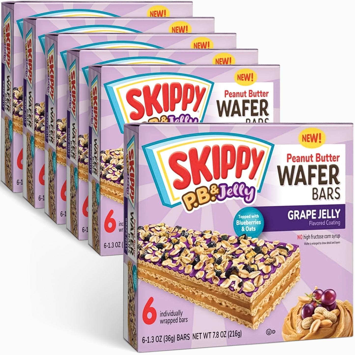 SKIPPY P.B. & Jelly Peanut Butter And Grape Jelly Coated Wafer Bars 6 Ct (Pack of 6-36ct) (36 ct)