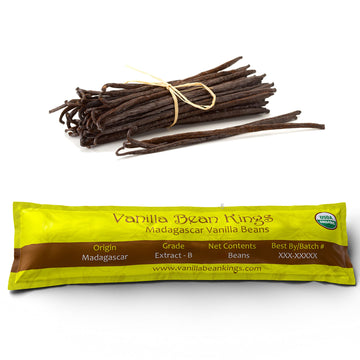 Vanilla Bean Kings Organic Madagascar Vanilla Beans - Whole Extract Grade B Pods - 5 Count - Black/Dark Brown