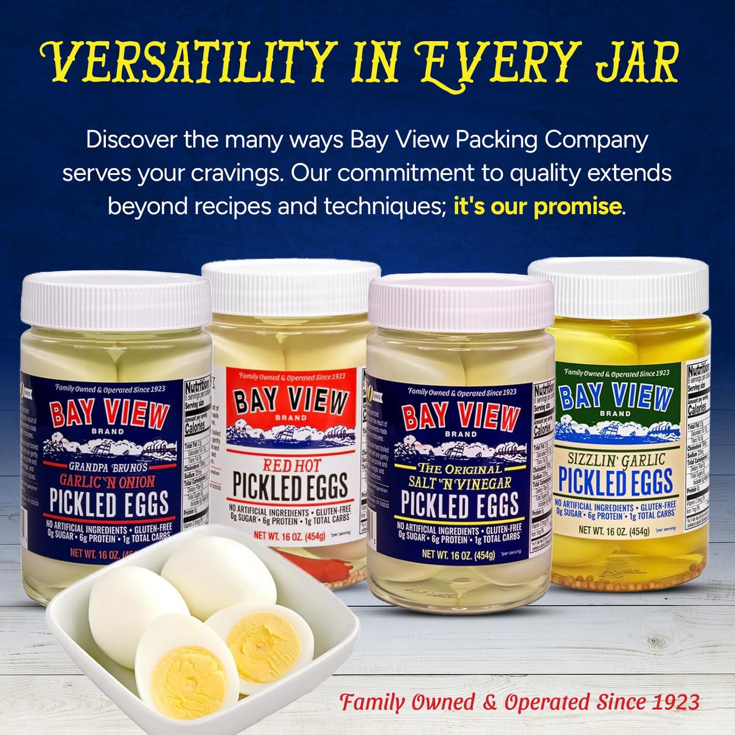 Bay View Pickled Eggs, No Artificial Ingredients, Gluten Free, 0G Sugar, 6G Protein, Fresh Grade A Eggs, Boiled And Peeled (16Oz