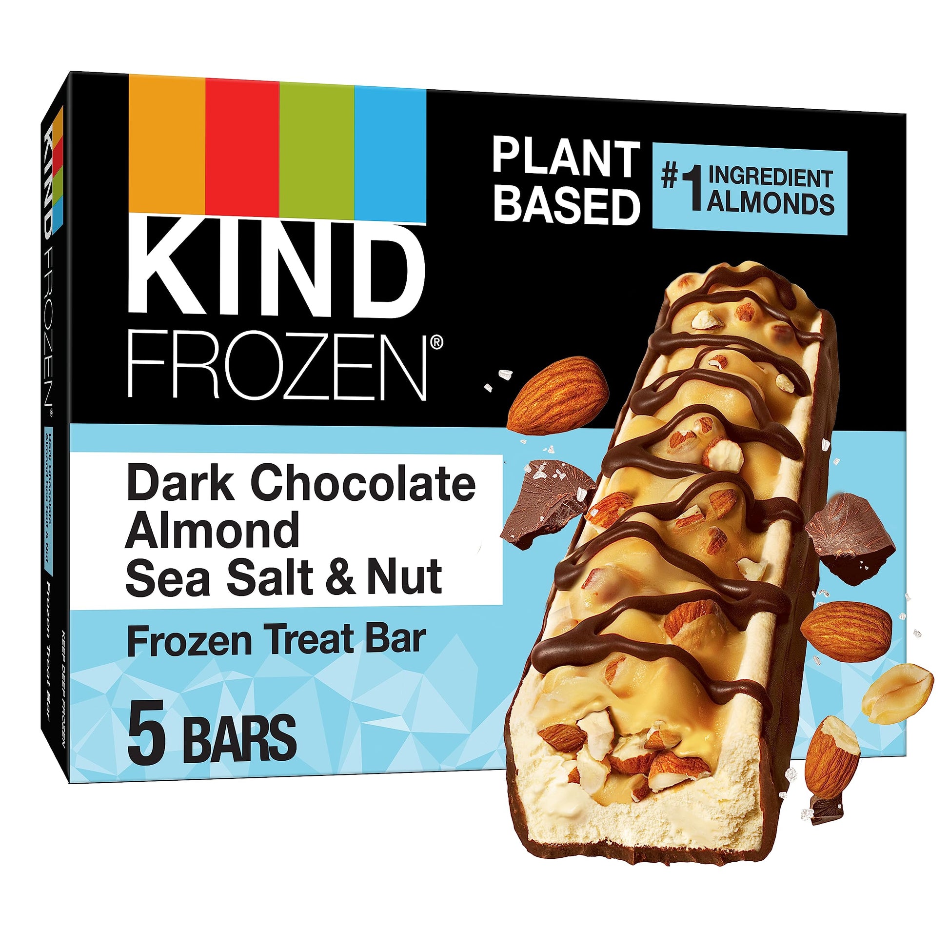 KIND FROZEN Plant Based Frozen Treat Bar, Dark Chocolate Almond Sea Salt & Nut Treat Bars, 5 Pack, 1.6 Oz Bars
