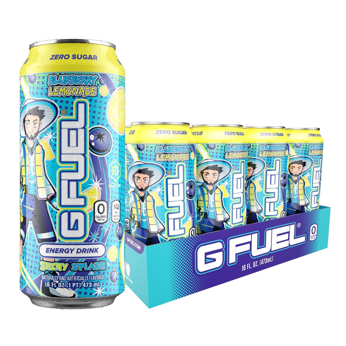 G Fuel Energy Drink, Blueberry Lemonade, Sugar Free, 140mg Caffeine, 16 oz Cans, 12-Pack