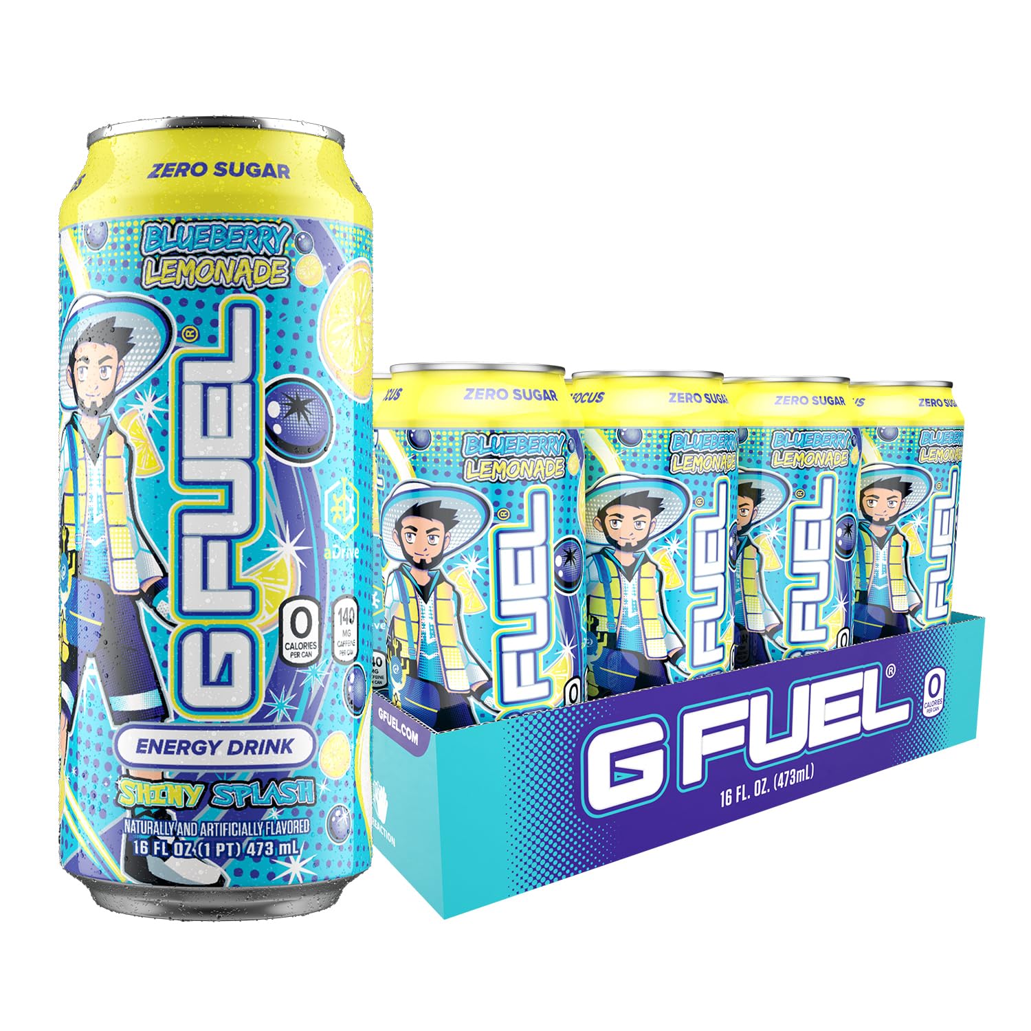 G Fuel Energy Drink, Blueberry Lemonade, Sugar Free, 140mg Caffeine, 16 oz Cans, 12-Pack