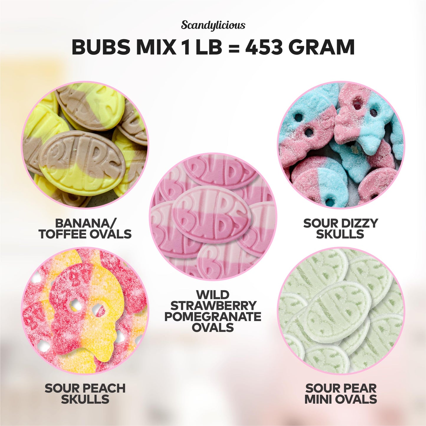 Bubs Swedish Candy Mix - Skulls Ovals 1 Lb Of Fizzy, Fruity, Sweet & Sour Scandinavian Treats