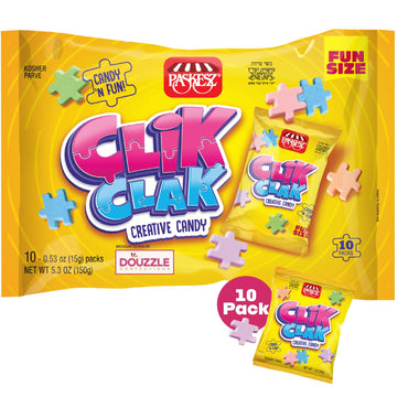 DOUzzle Clik Clak Creative Candy, Puzzle-Shaped Candy (10 Count, Pack of 1) Individually Wrapped Candies, Birthday Party Favors,
