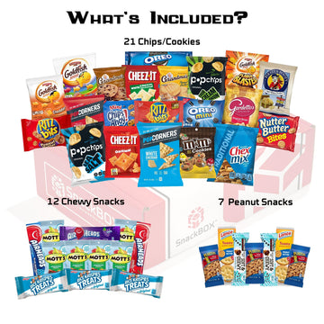 Snackbox Care Package Variety Pack | Snacks Box (40 Count) | Valentines Day Holiday Teachers, Back To School, College, Candy, Treats, Student, Birthday, Chips, Finals, Office, Military, Gift Basket, Gift Ideas