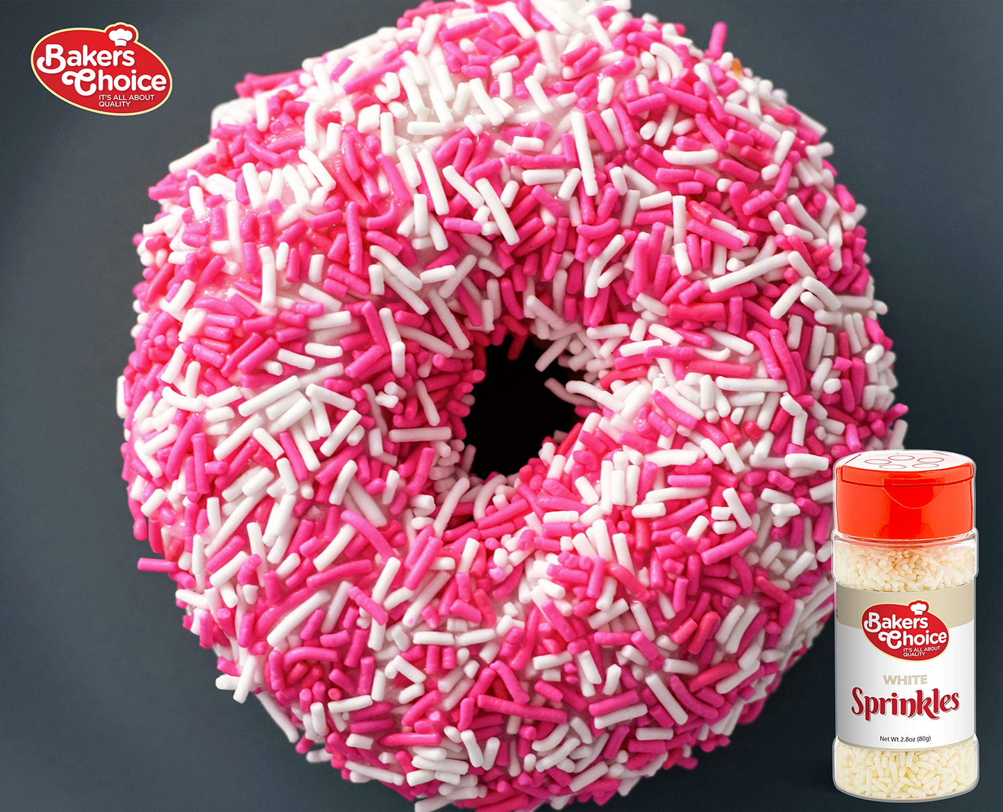 Bakers Choice White Jimmies Sprinkles - Dairy Free, Kosher, 2.8 oz.