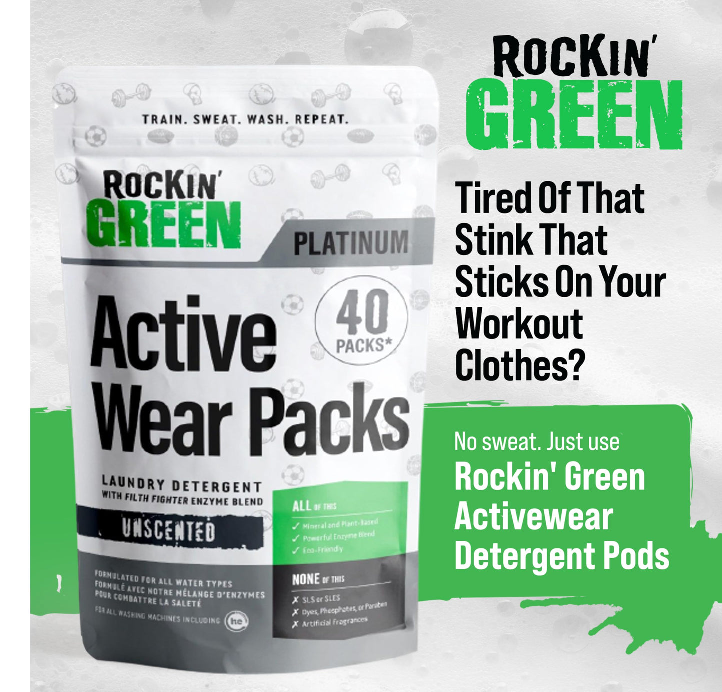 Rockin' Green Laundry Detergent Pods, Plant Based, All Natural Laundry Detergent Pods, Vegan And Biodegradable Odor Fighter, Saf