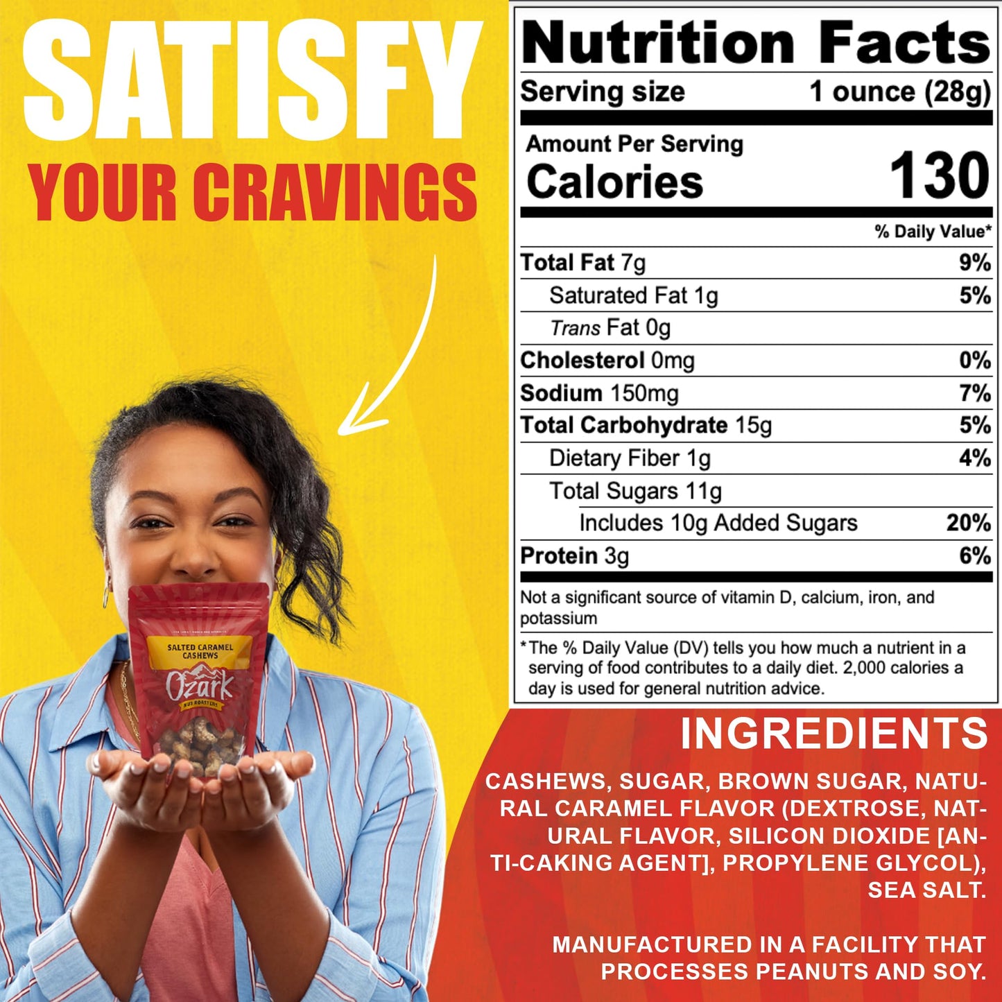 Ozark Nut Roasters: Salted Caramel Cashews, Flavored Snack Nuts & Gourmet Candied Cashews, Blend Of Sugar, Sea Salt & Caramel, Pack Of 1 (7.0 Oz)