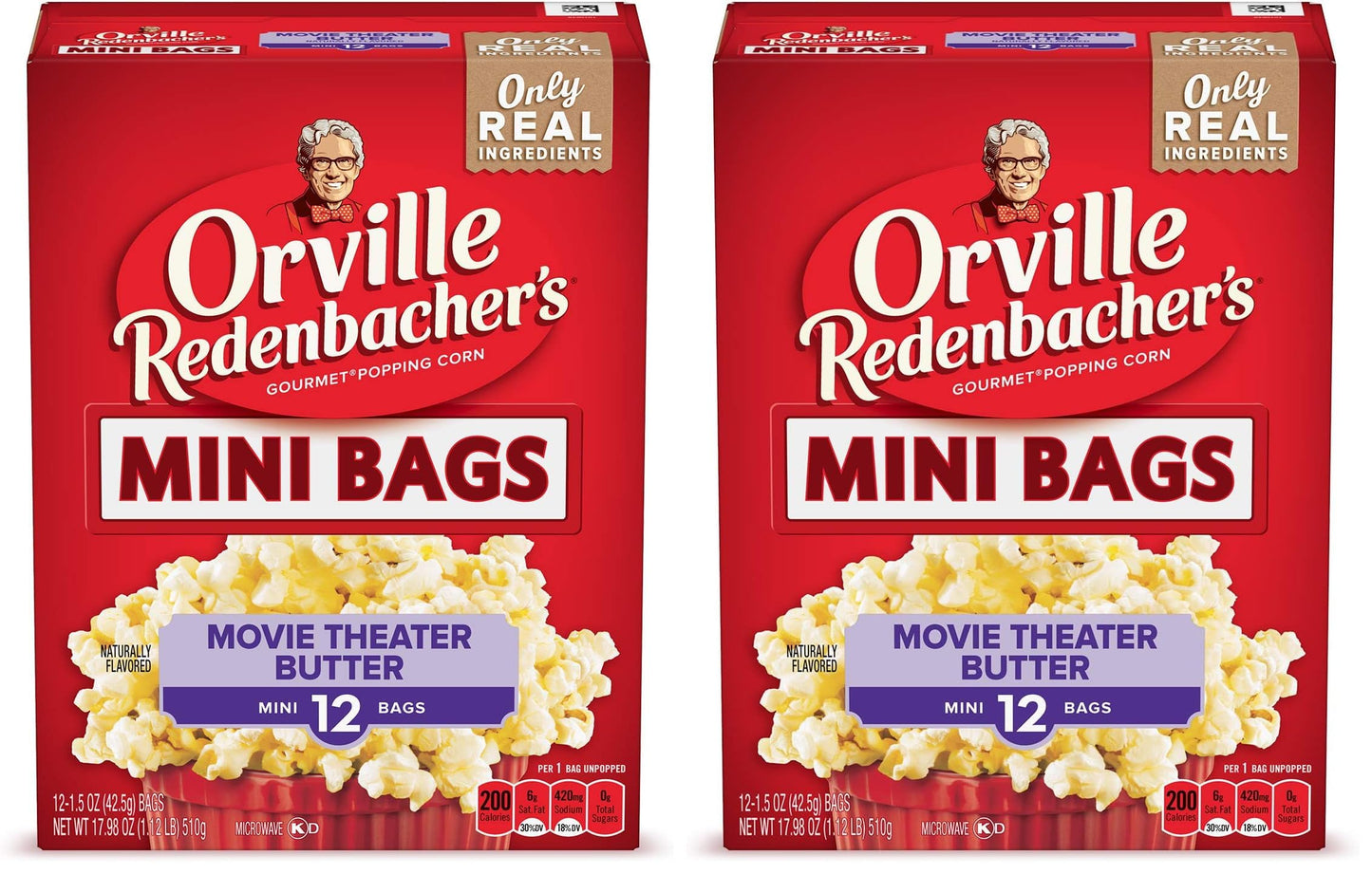 Orville Redenbachers Microwave Popcorn, Movie Theater Butter Flavor, 1.5 oz., 12-Count (Pack of 2)