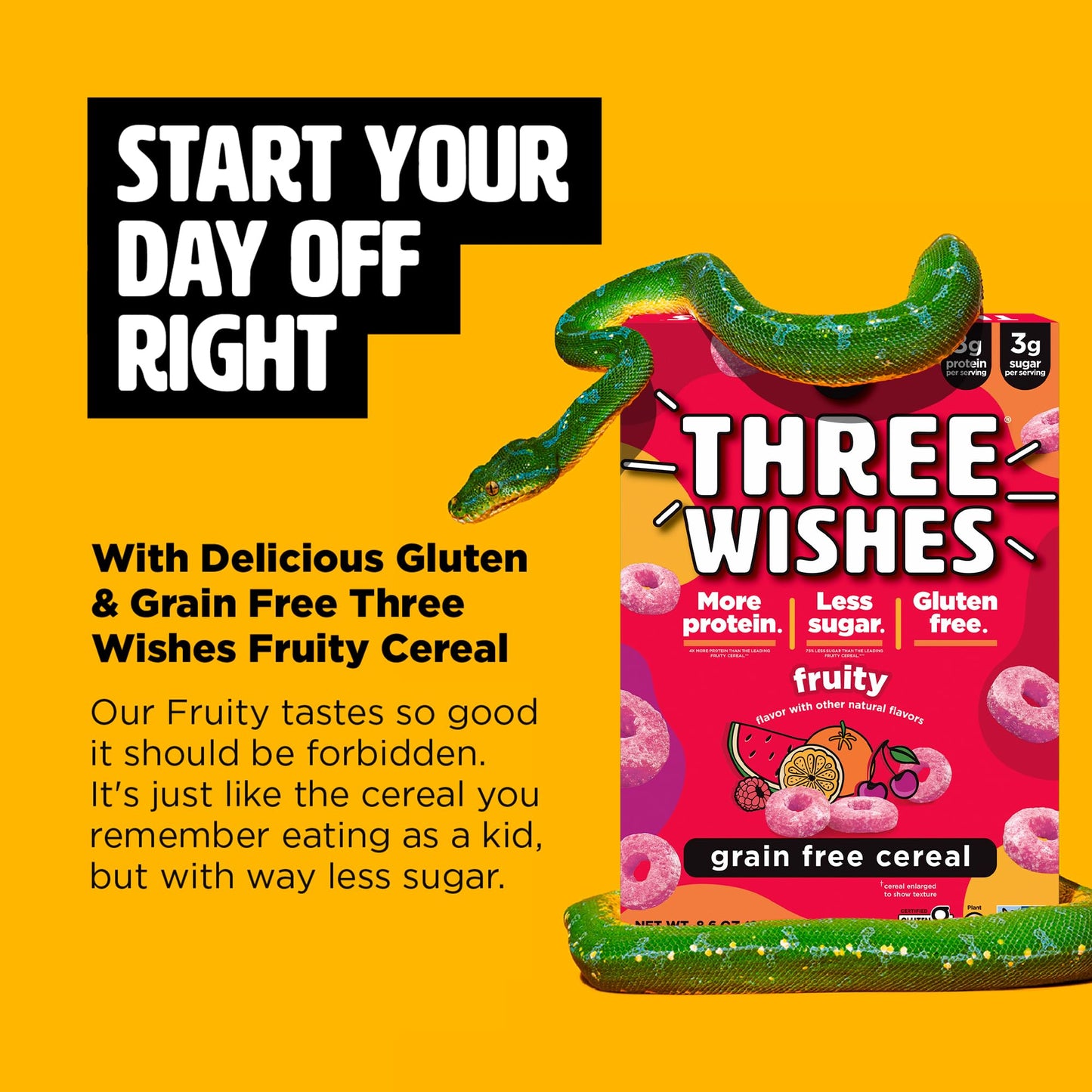 Plant-Based And Vegan Breakfast Cereal By Three Wishes - Fruity, 6 Pack - More Protein And Less Sugar Snack - Gluten-Free, Grain