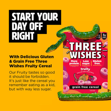 Plant-Based And Vegan Breakfast Cereal By Three Wishes - Fruity, 6 Pack - More Protein And Less Sugar Snack - Gluten-Free, Grain