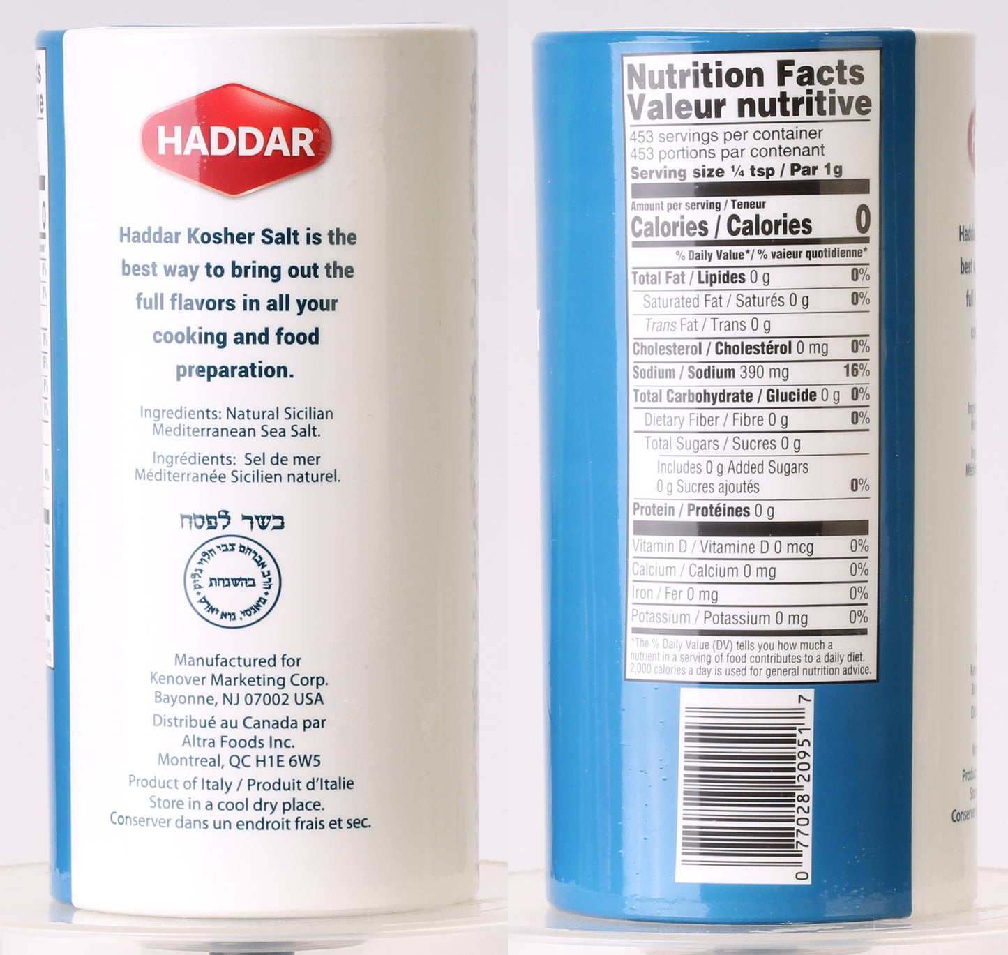 Haddar Kosher Salt Extra Coarse Sea Salt 16oz Made in Italy for Salt Grinders