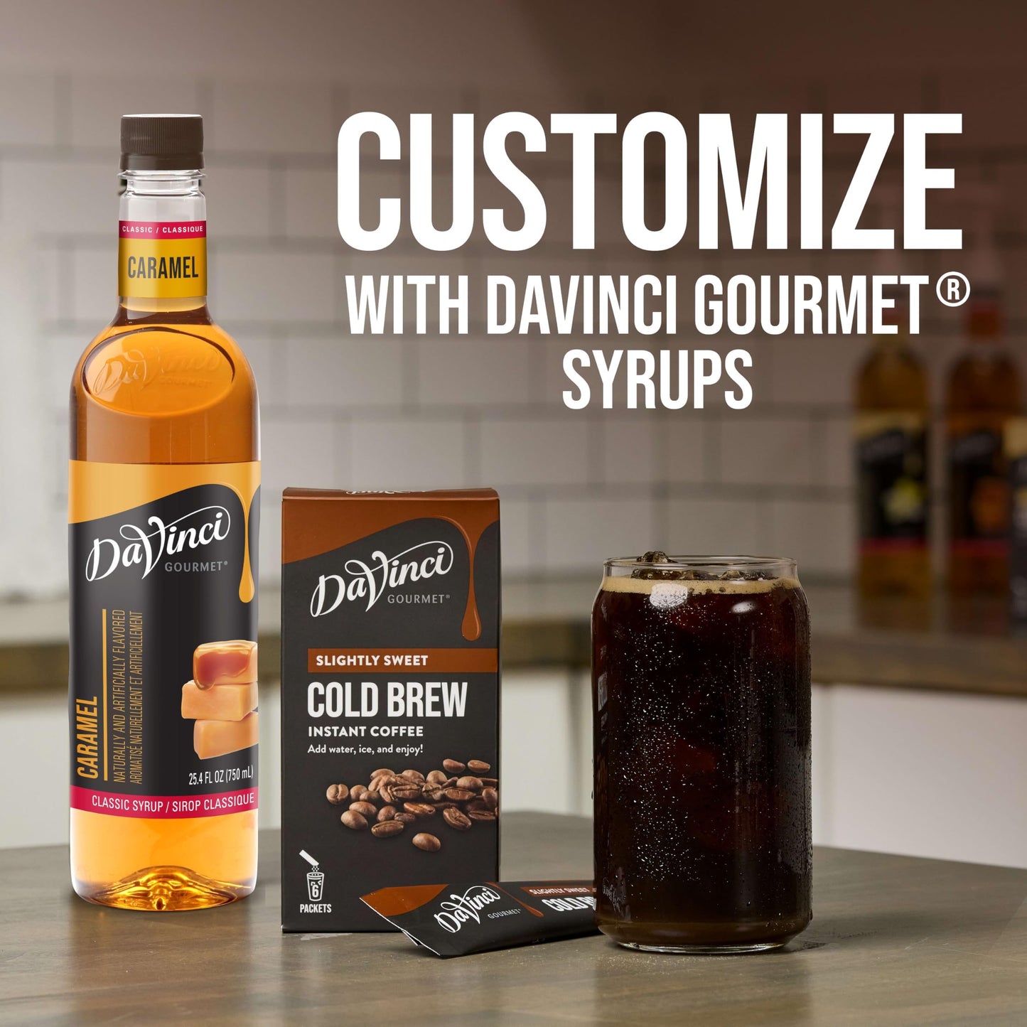 DaVinci Gourmet Cold Brew Coffee Stick Packs, Slightly Sweet, 6 Count, Instant Coffee, Coffee Flavor