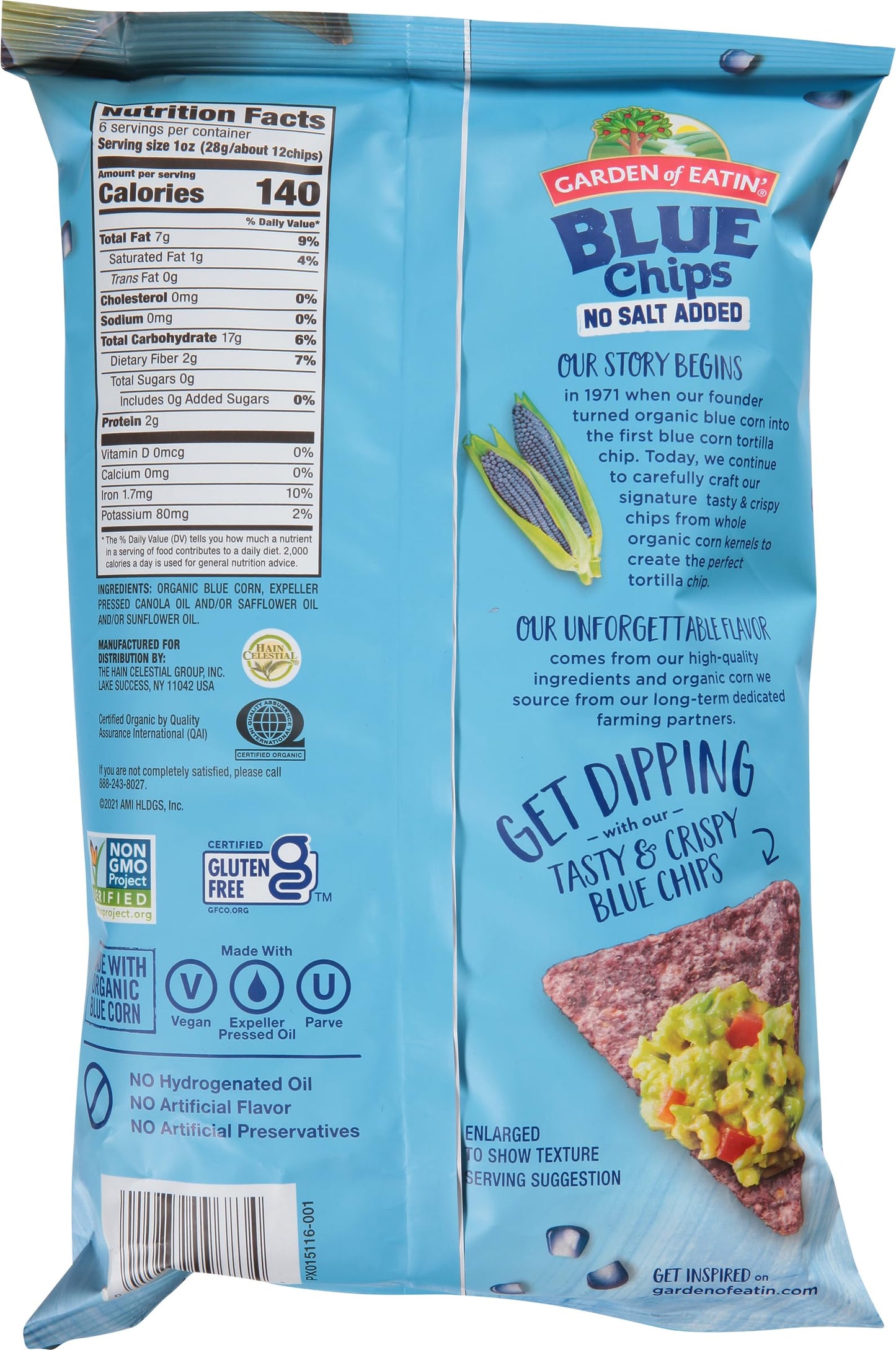 Garden Of Eatin Tortilla Chips, Unsalted, Blue Corn, 5.5 Oz