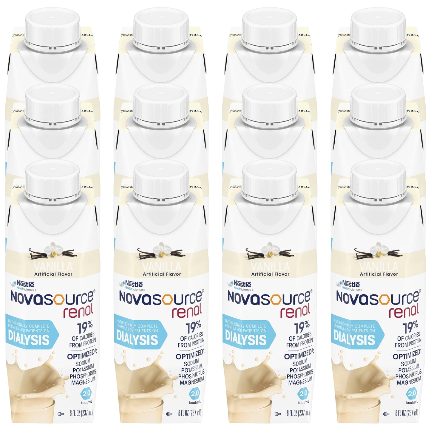 Nestle Novasource Renal Nutritionally Complete Formula Vanilla 8 oz Carton, 12 Count
