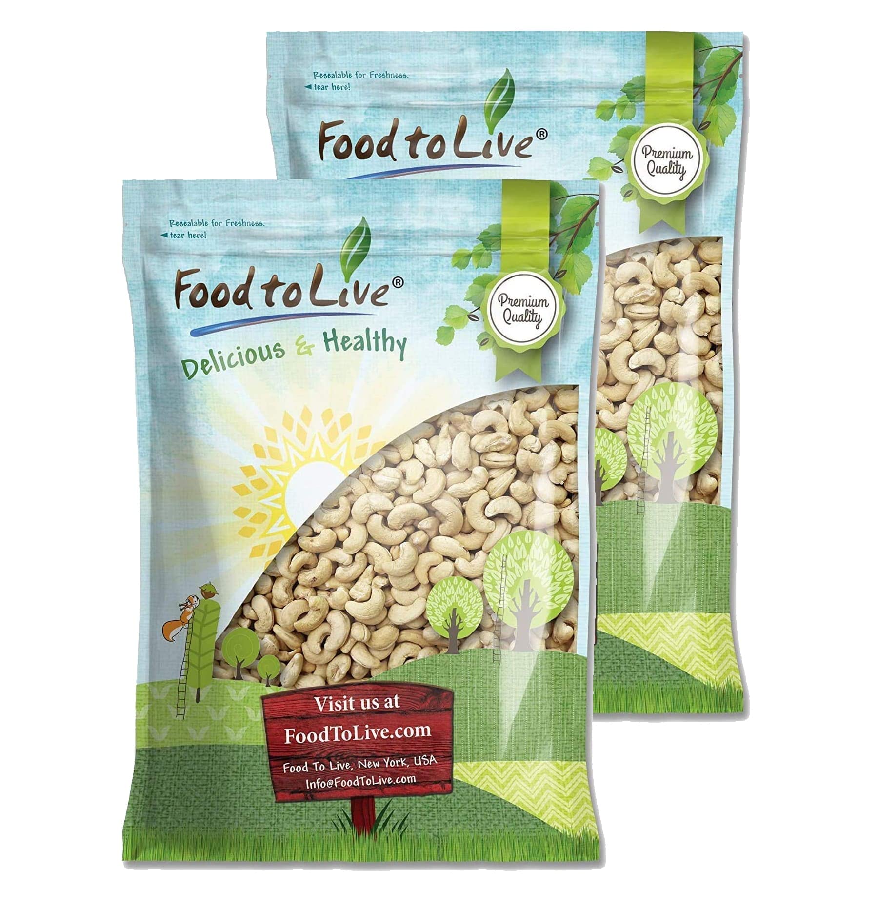 Food to Live Raw Cashews, 16 Pounds - Non-GMO Verified, Deluxe Whole Nuts, Unsalted, Unroasted, Size W-320, Vegan, Kosher, Bulk