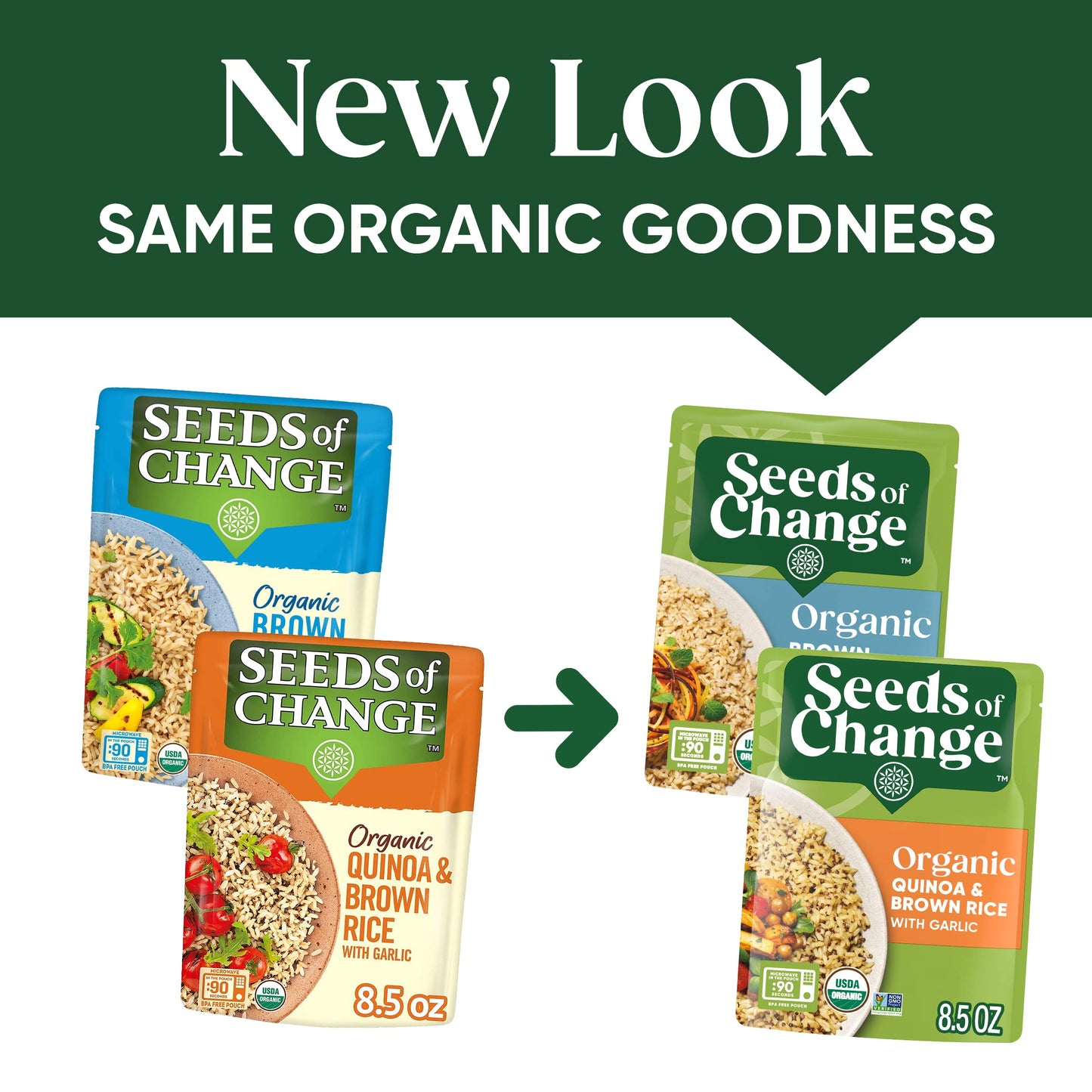 SEEDS OF CHANGE Organic Rice Variety Pack Quinoa and Brown Rice with Garlic & Whole Grain Brown Basmati Rice 8.5 oz. (Pack of 6)